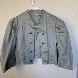Tan Dark Beige Military Pea Coat Crop Jacket